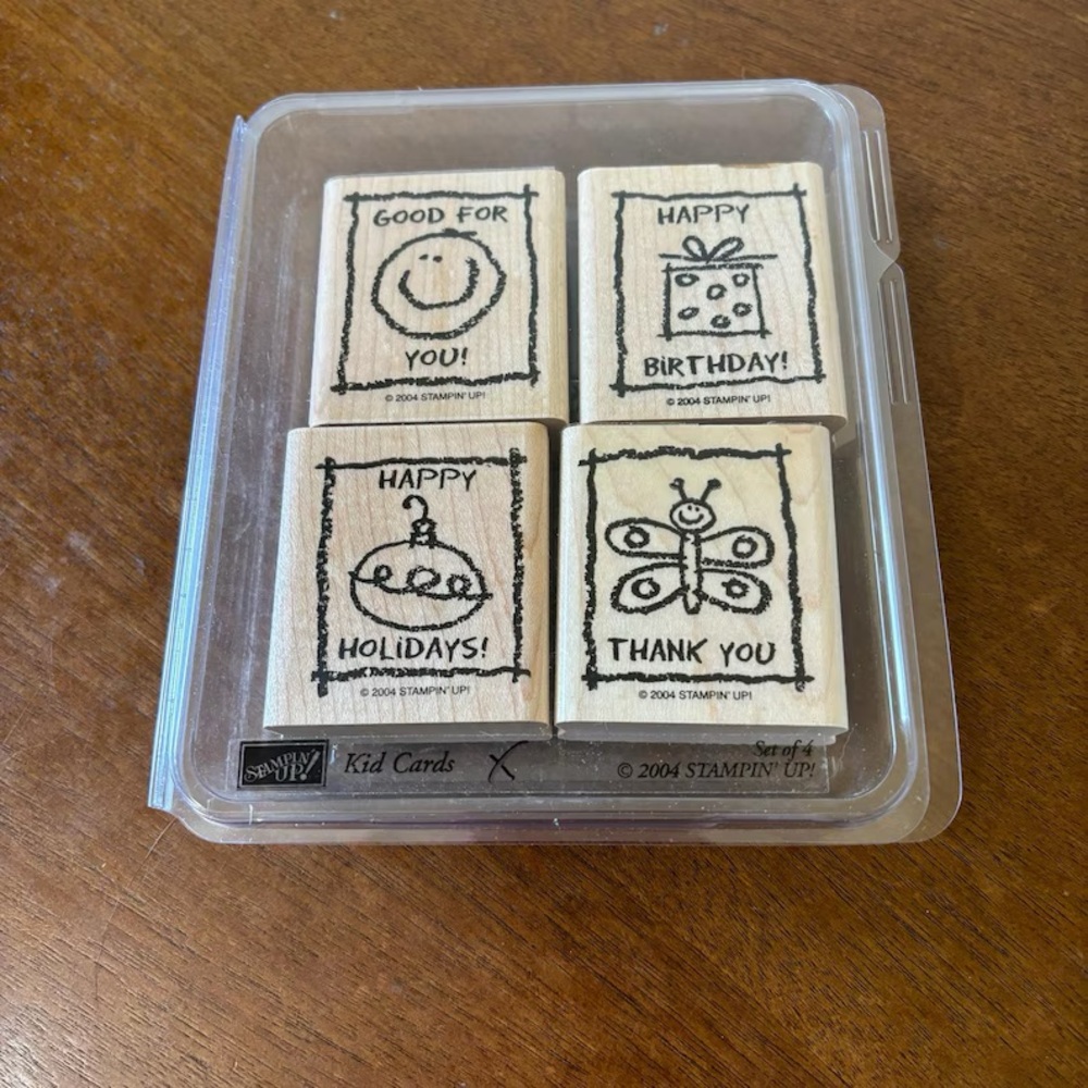 2004 Stampin' Up Kids Cards Set of 4 Sketch Style Rubber Block Stamps